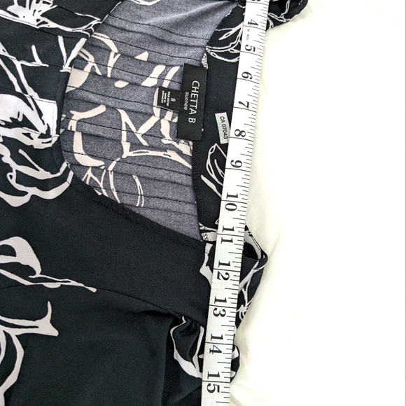 Chetta B short sleeve scoop neck summer dress womens Size 8 Black White Floral - Picture 10 of 12